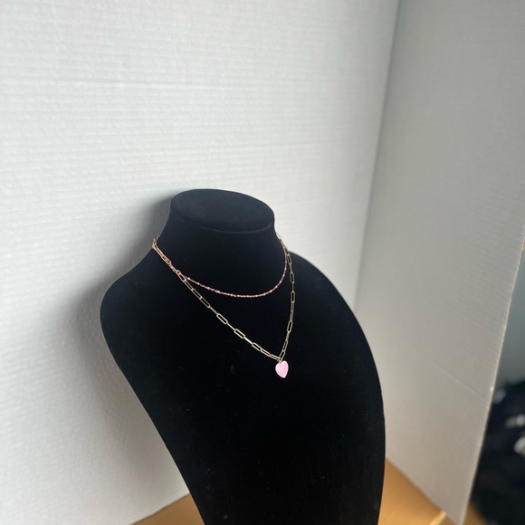 double necklace with heart pendant and‎ pink sockets new with tag - Picture 6 of 8